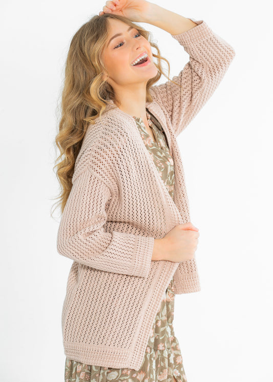 Mindy Textured Knit 3/4 Sleeve Open Cardigan FF Tops