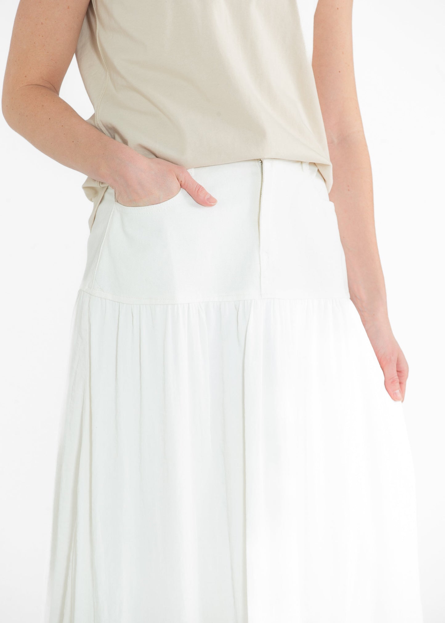 Mix Media Denim Midi Skirt FF Skirts