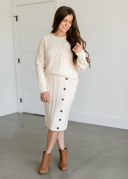 Mixed Cable Sweater Top & Skirt Set FF Tops