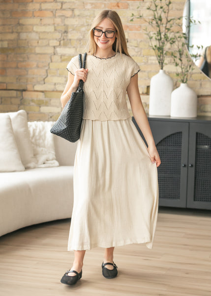 Mixed Media Knit Sweater Maxi Dress, X Small