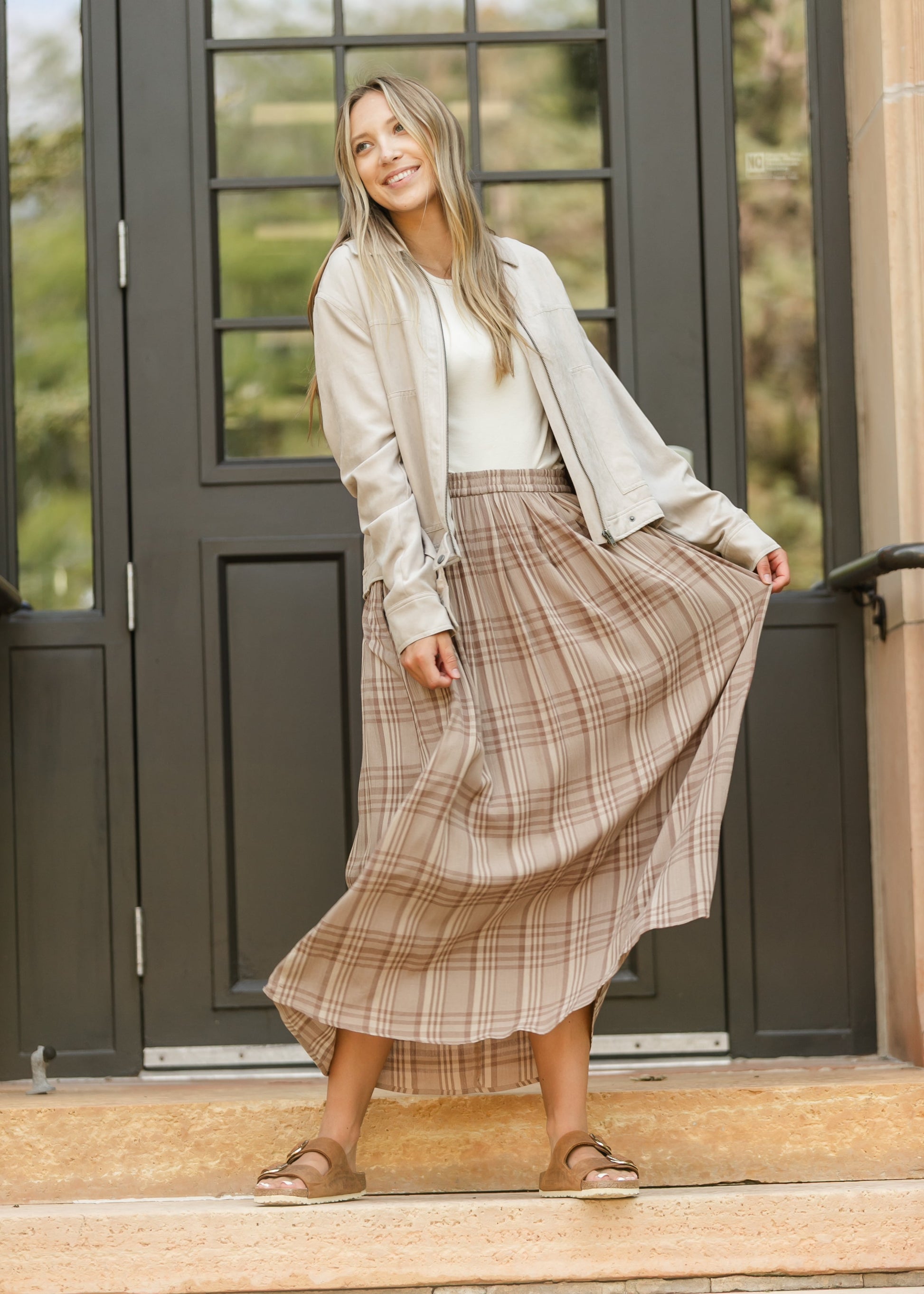 Mocha Plaid Maxi Skirt FF Skirts