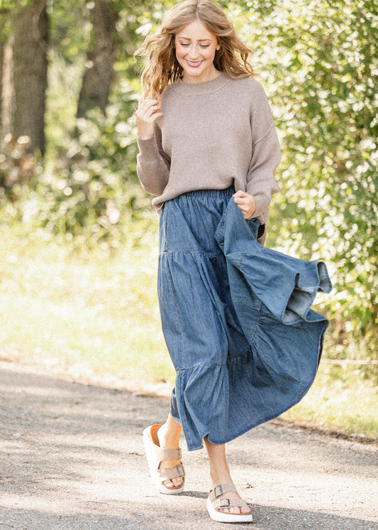Mocha Ribbed Knit Sweater FF Tops