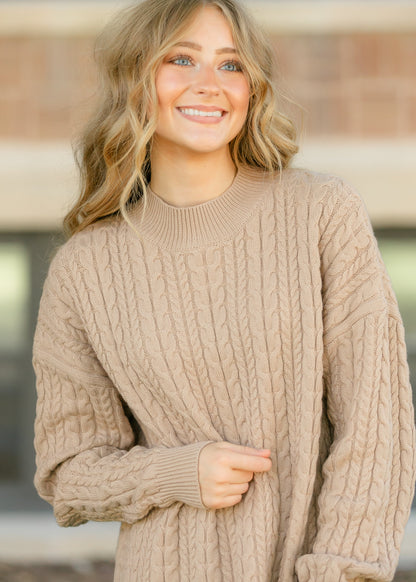 Mock Neck Cable Knit Sweater FF Tops