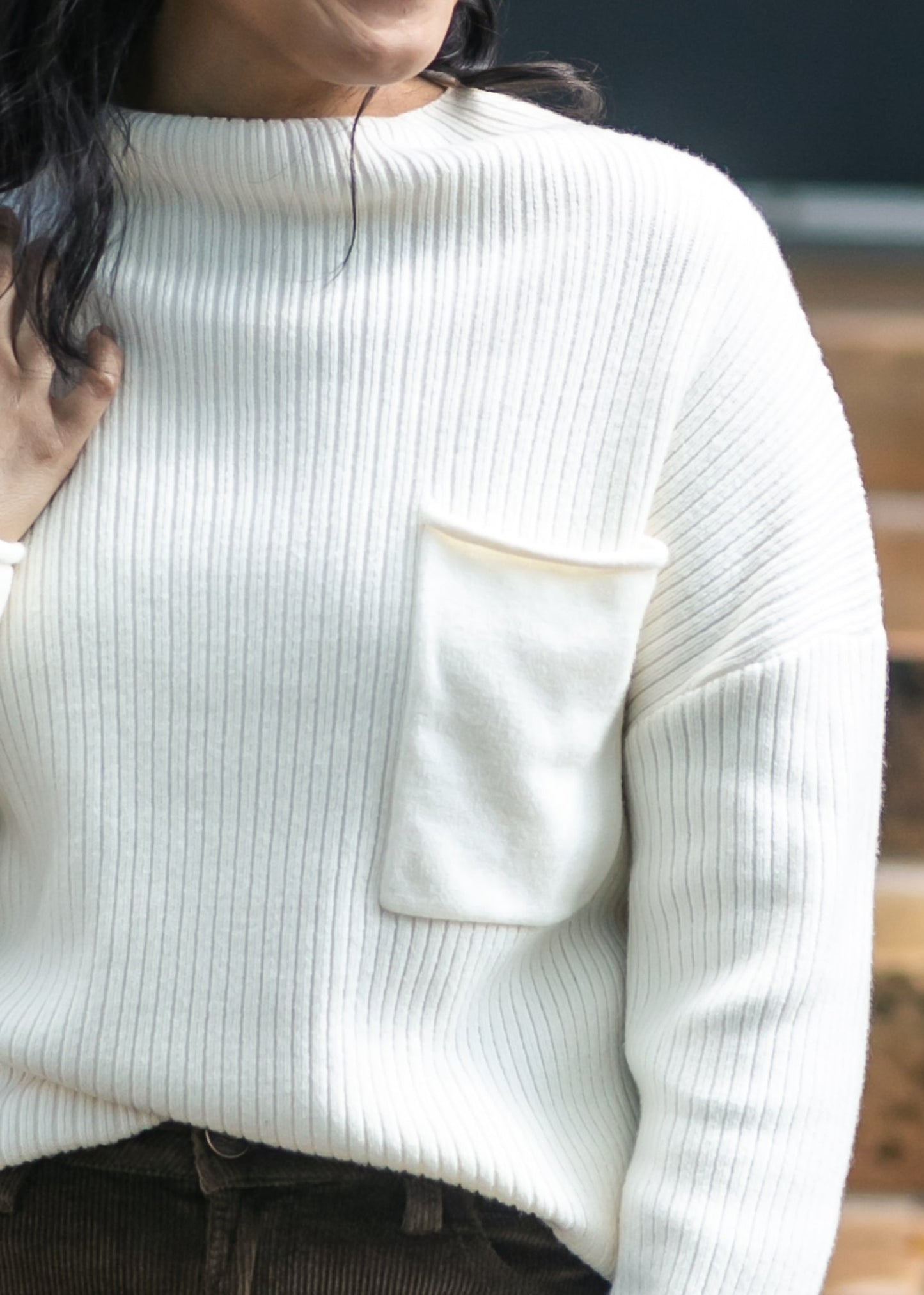 Mock Neck Pocket Sweater FF Tops
