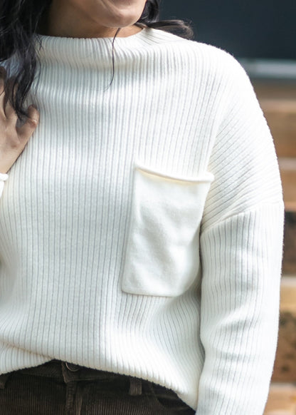 Mock Neck Pocket Sweater FF Tops