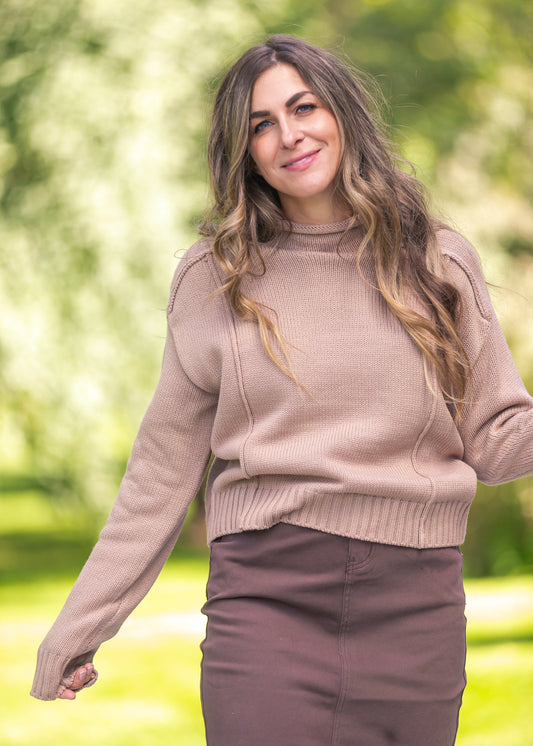 Mock Neck Raw Edge Sweater FF Tops