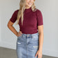 Mock Neck Ribbed Short Sleeve Top FF Tops Wine / S