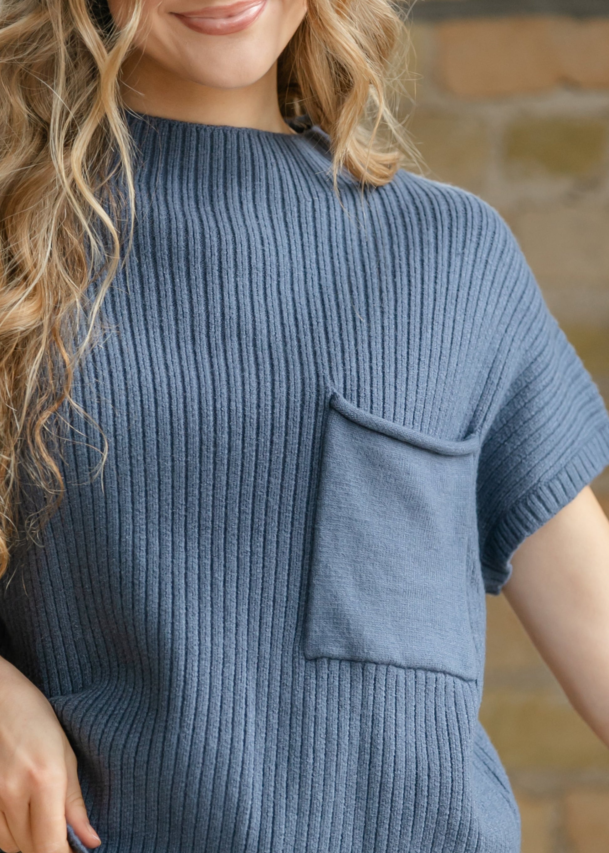 Mock Neck Short Sleeve Knit Top FF Tops