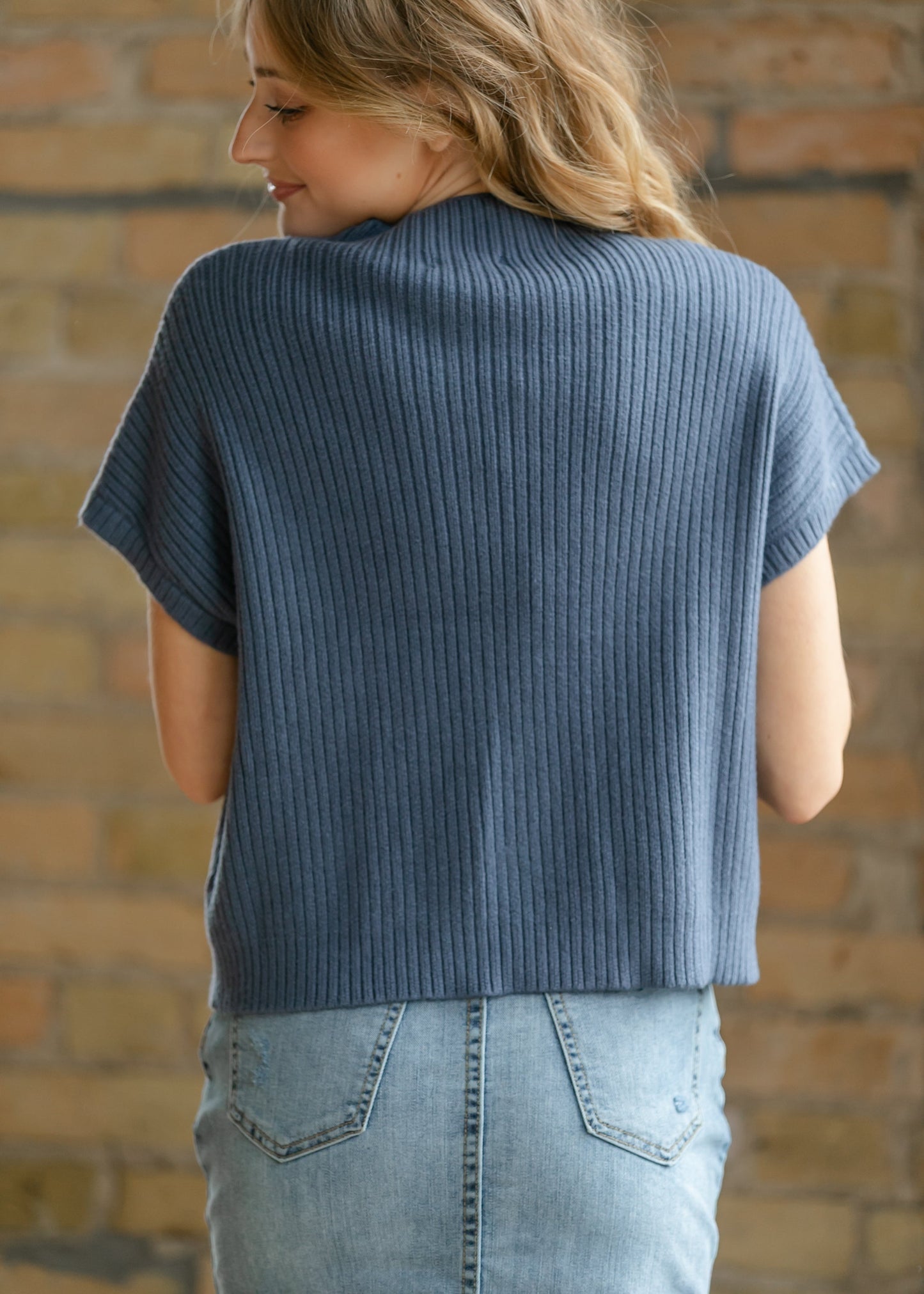 Mock Neck Short Sleeve Knit Top FF Tops
