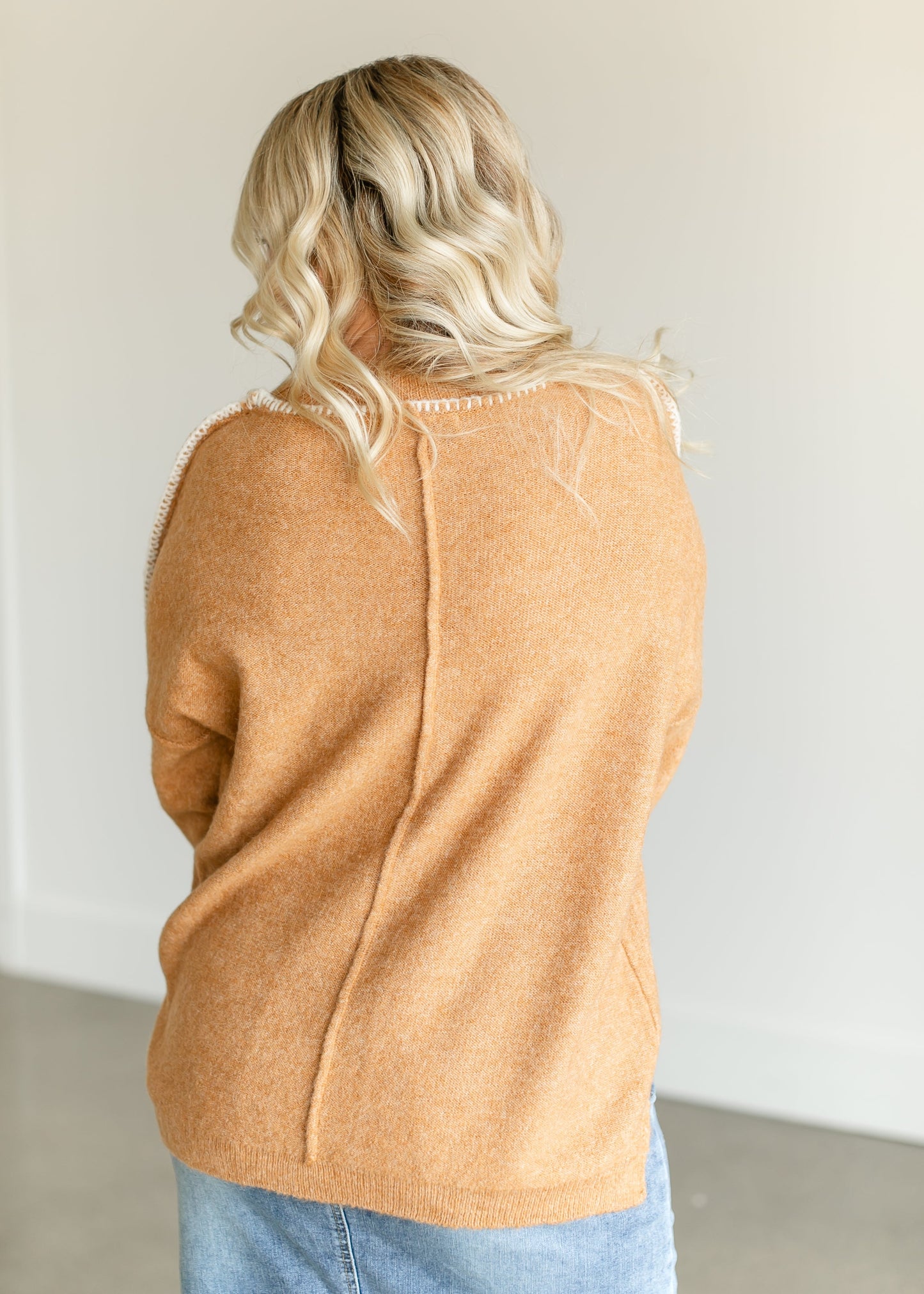 Mockneck Contrast Stitching Sweater FF Tops