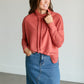 Mockneck Drawstring Ribbed Knit Top FF Tops