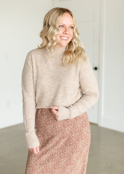 Mockneck Ribbed Hem Sweater FF Tops