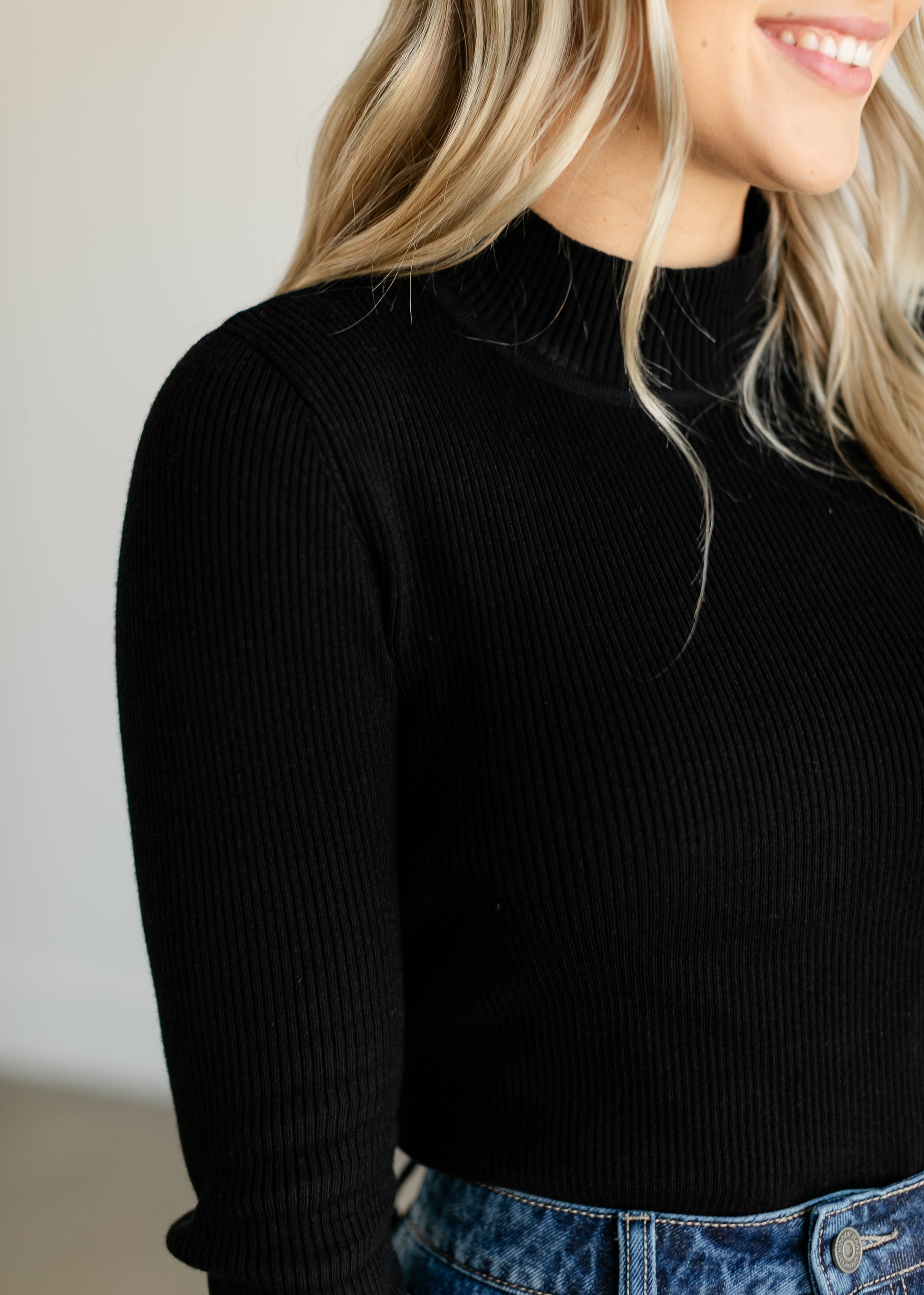 Mockneck Ribbed Pullover Knit Top FF Tops