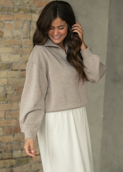 Modal Quarter Zip Sweatshirt FF Tops