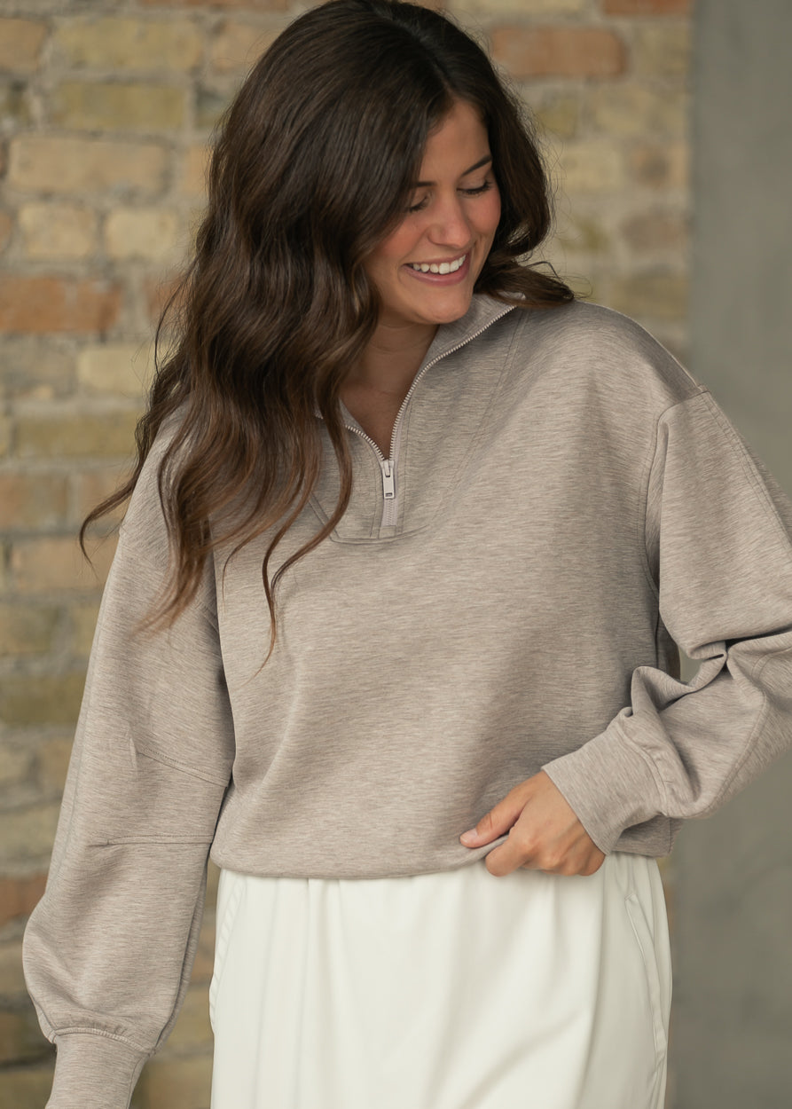 Modal Quarter Zip Sweatshirt FF Tops