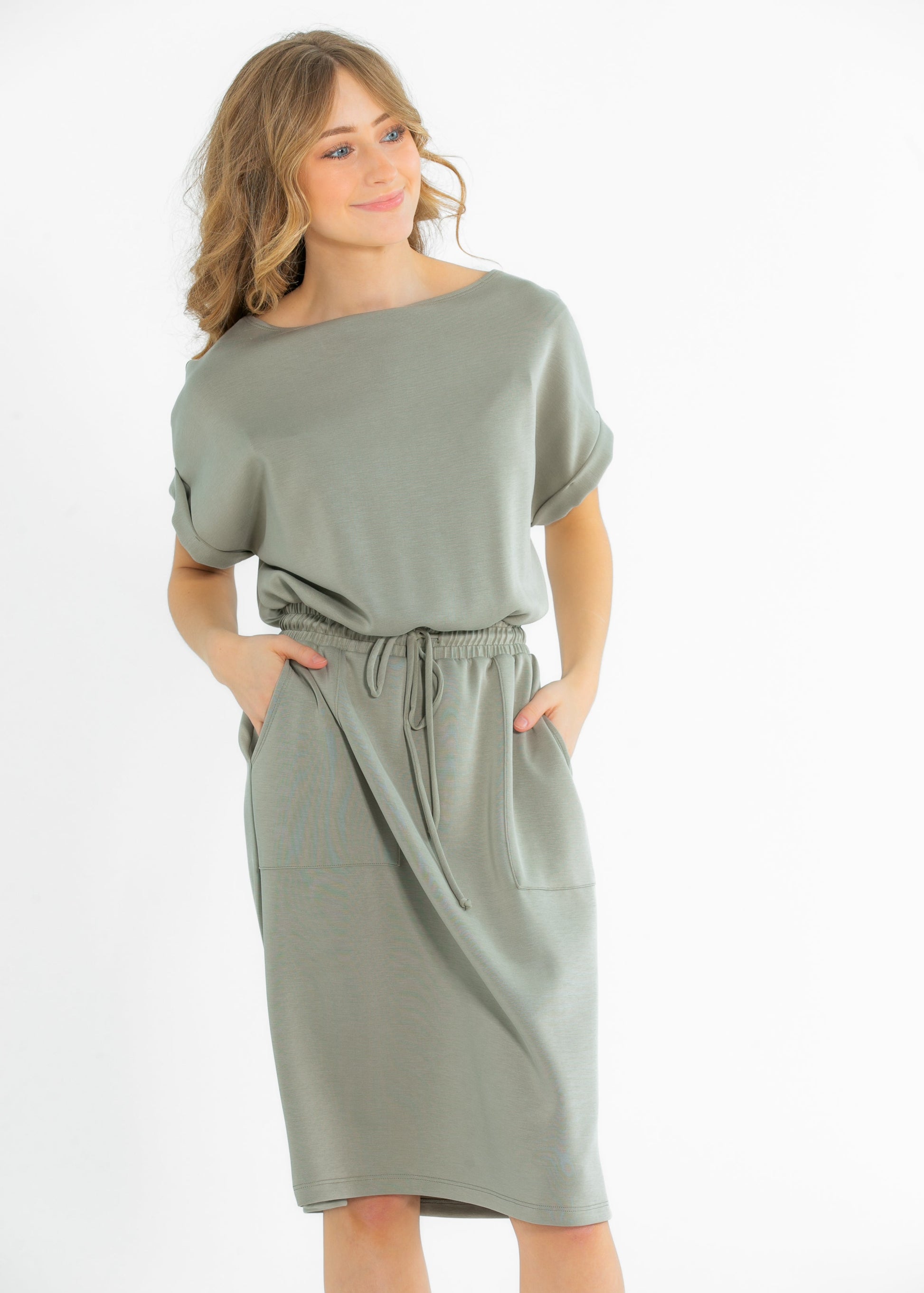 Modal Silky Short Sleeve Dress FF Dresses Moss / S