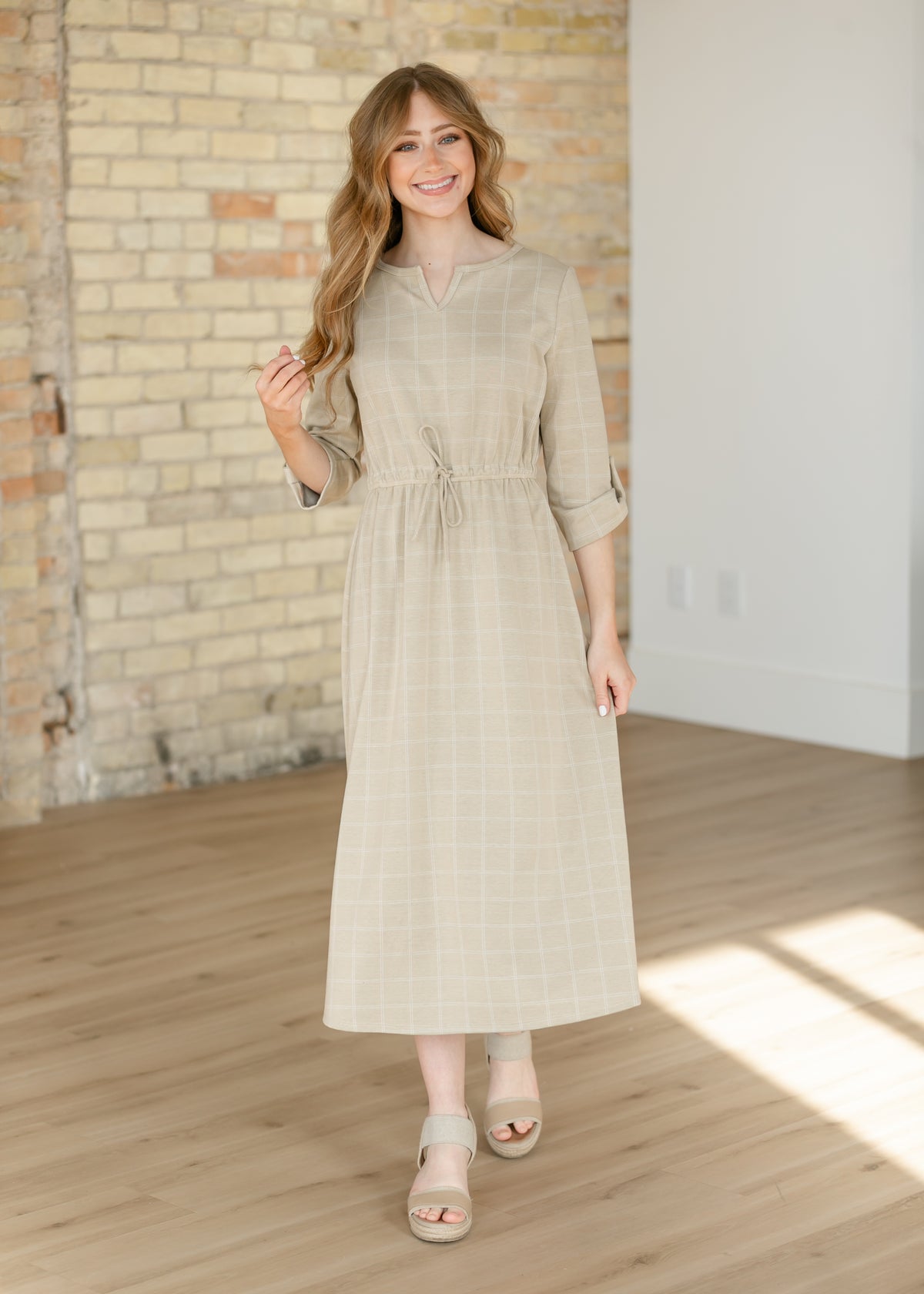 Monica Taupe Windowpane Dress IC Dresses