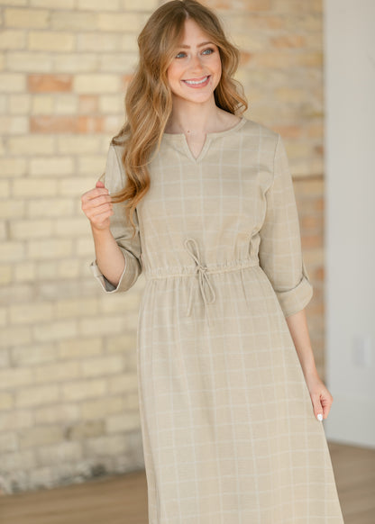 Monica Taupe Windowpane Dress IC Dresses