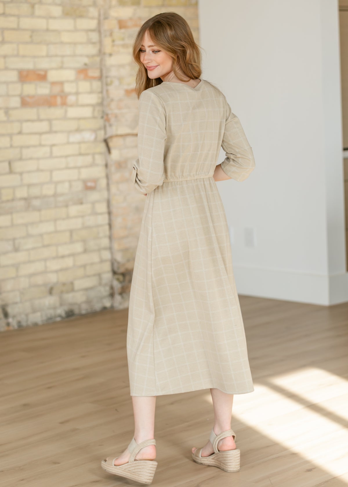 Monica Taupe Windowpane Dress IC Dresses