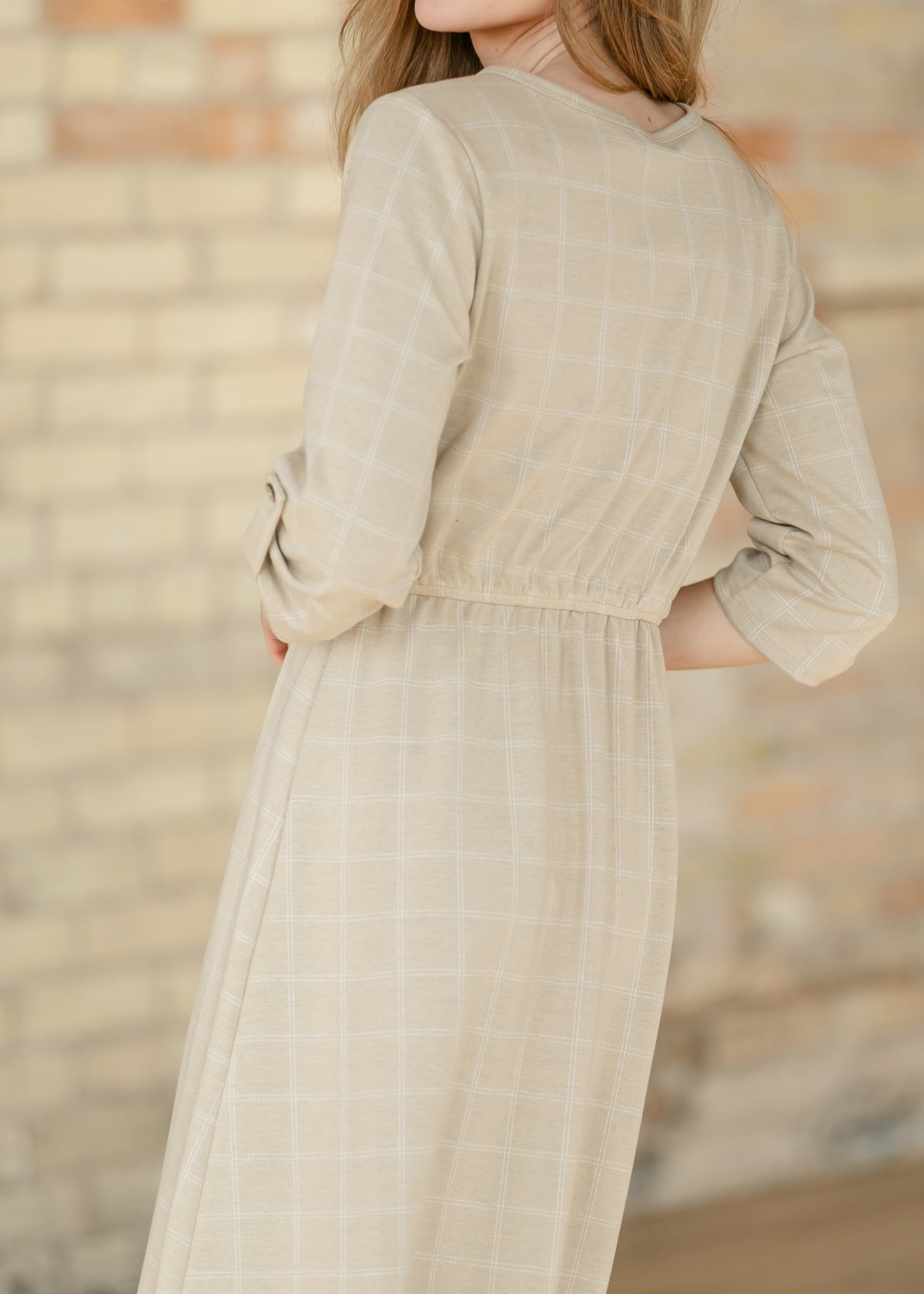 Monica Taupe Windowpane Dress IC Dresses