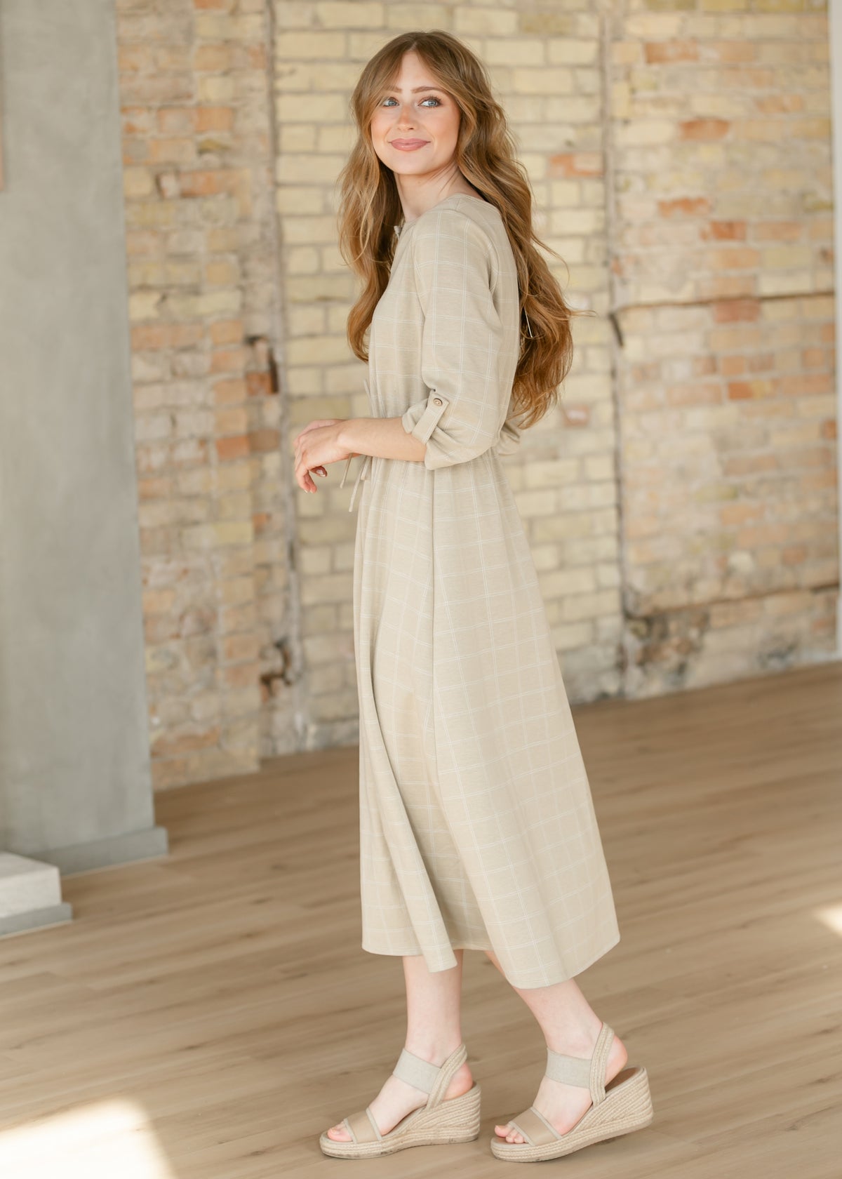 Monica Taupe Windowpane Dress IC Dresses