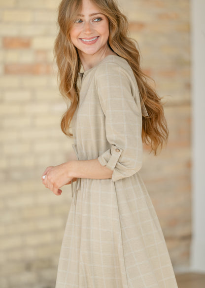 Monica Taupe Windowpane Dress IC Dresses