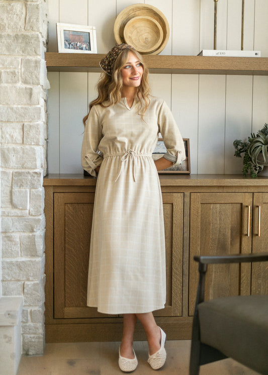 Monica Taupe Windowpane Dress IC Dresses XS