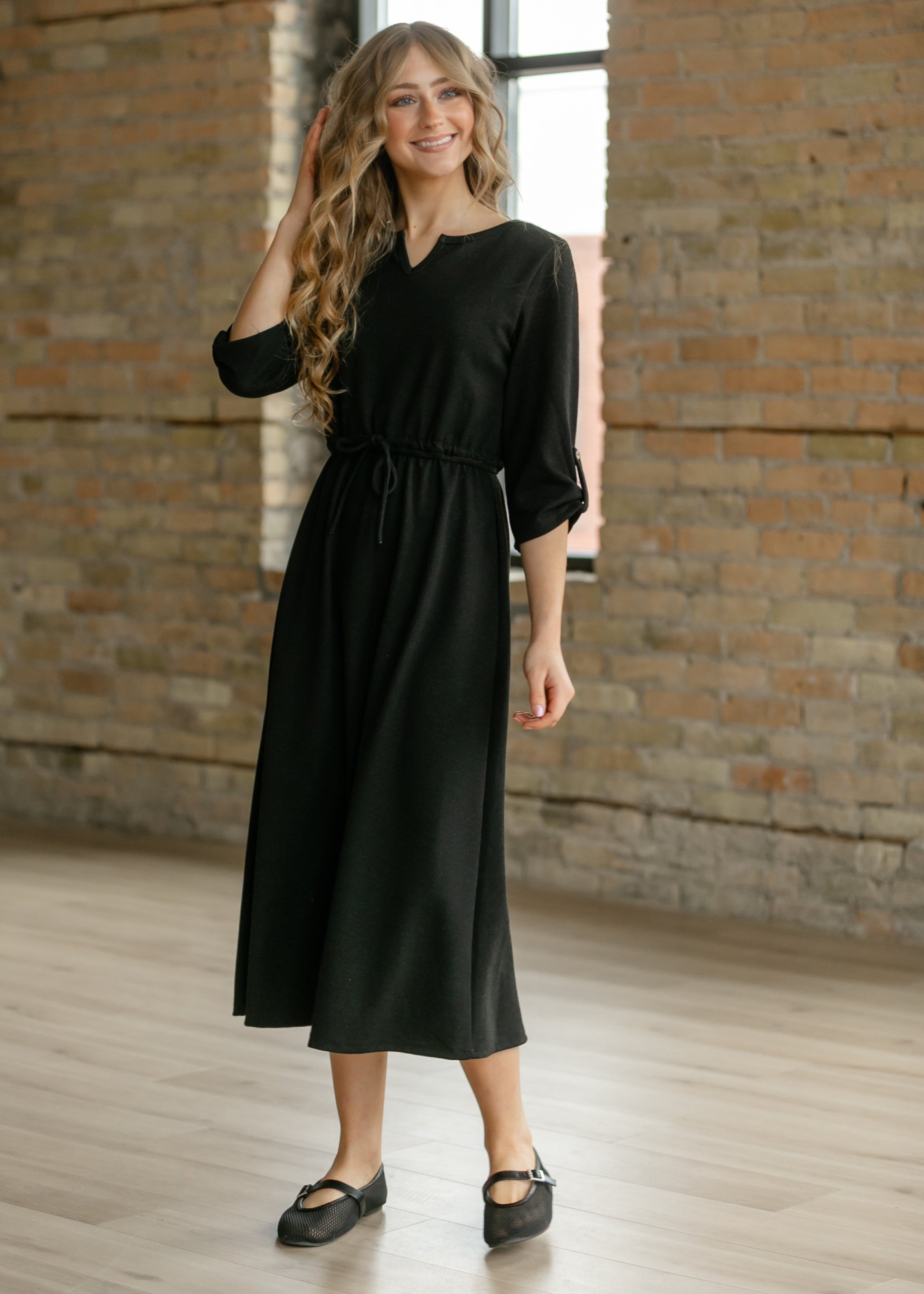 Monica Tie Waist Midi Dress - FINAL SALE Black / XS Monica Tie Waist Midi Dress - FINAL SALE Black / XS