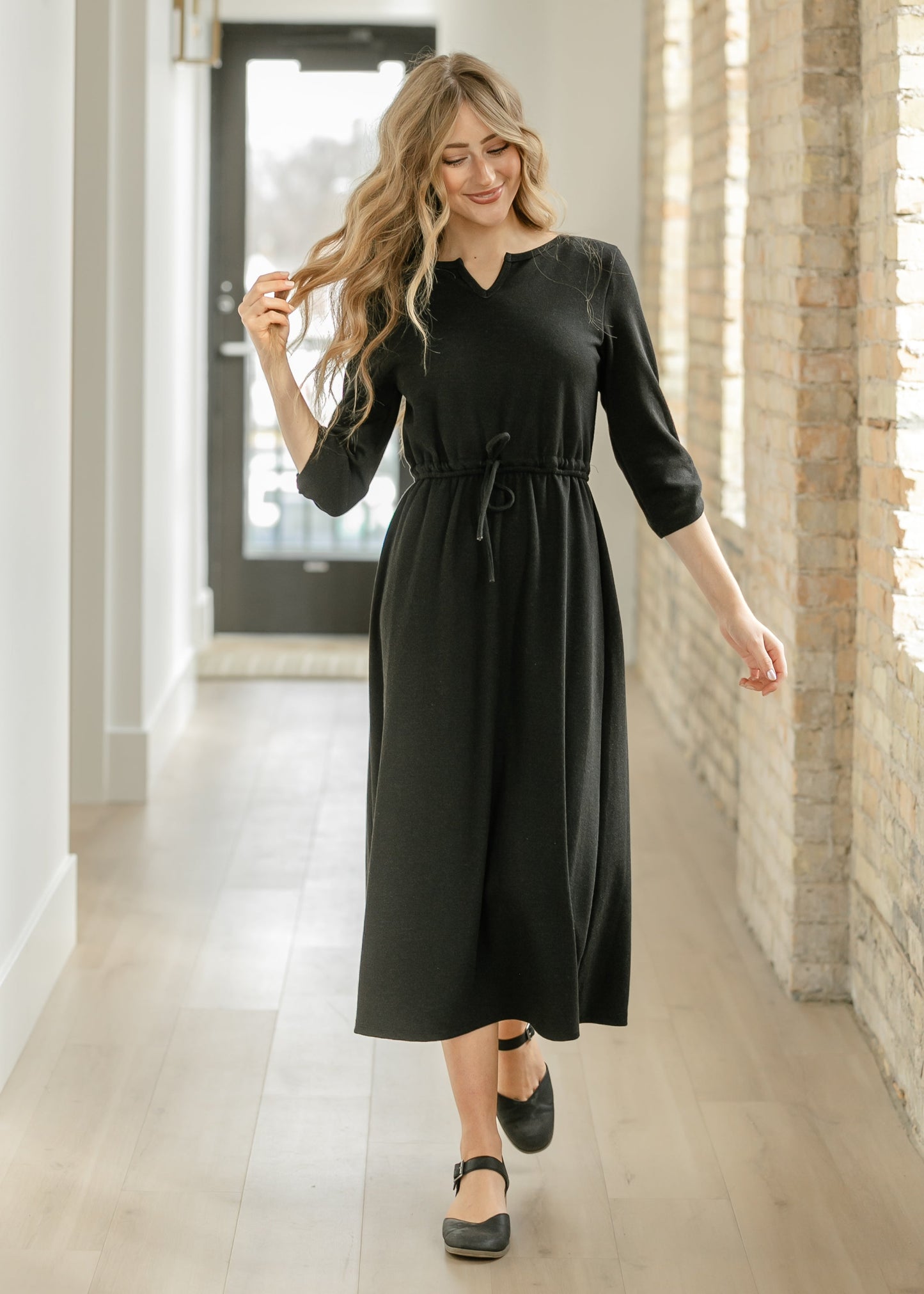 Monica Tie Waist Midi Dress IC Dresses Black / XS