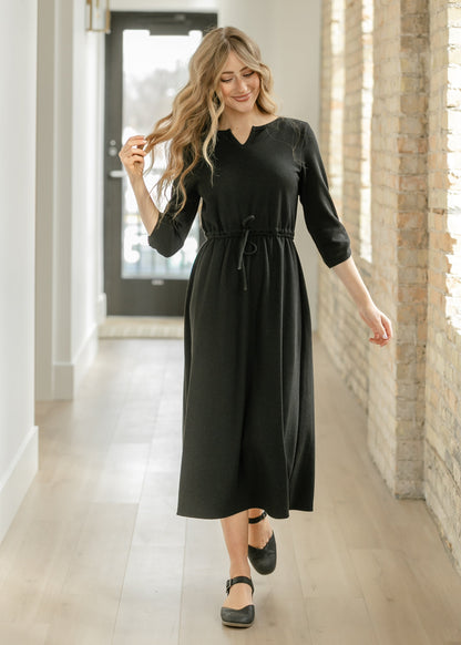 Monica Tie Waist Midi Dress IC Dresses Black / XS
