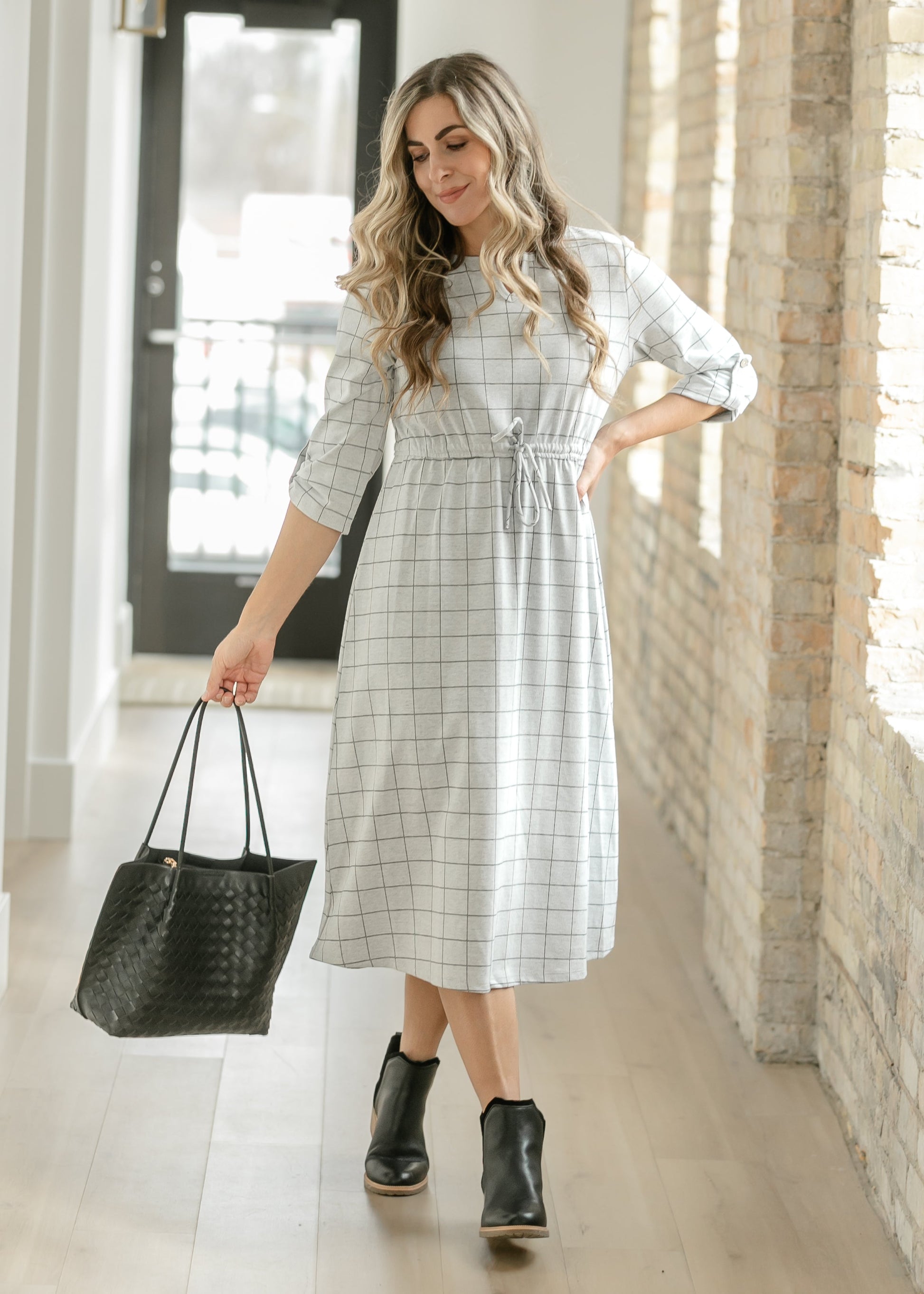 Monica Tie Waist Midi Dress IC Dresses Gray / XS