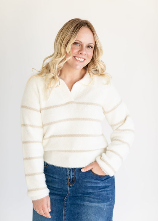 Monique Striped Polo Sweater FF Tops