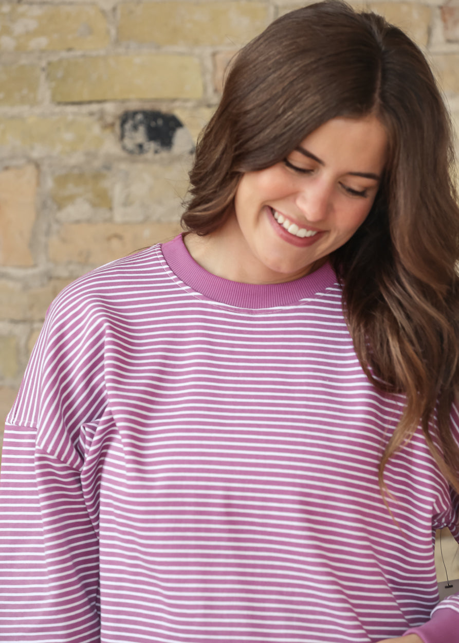 Mulberry Stripe Top & Straight Fit Pants Set FF Tops