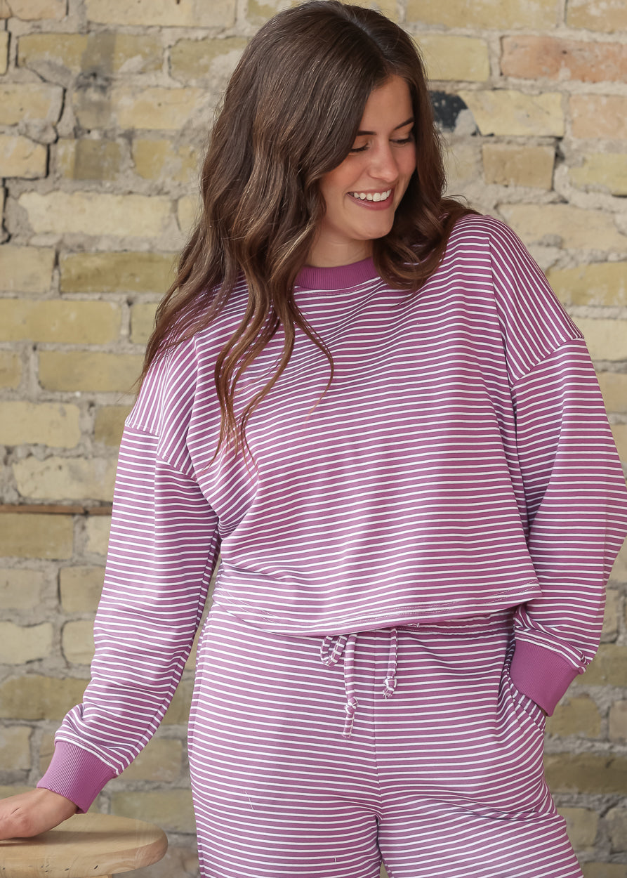 Mulberry Stripe Top & Straight Fit Pants Set FF Tops