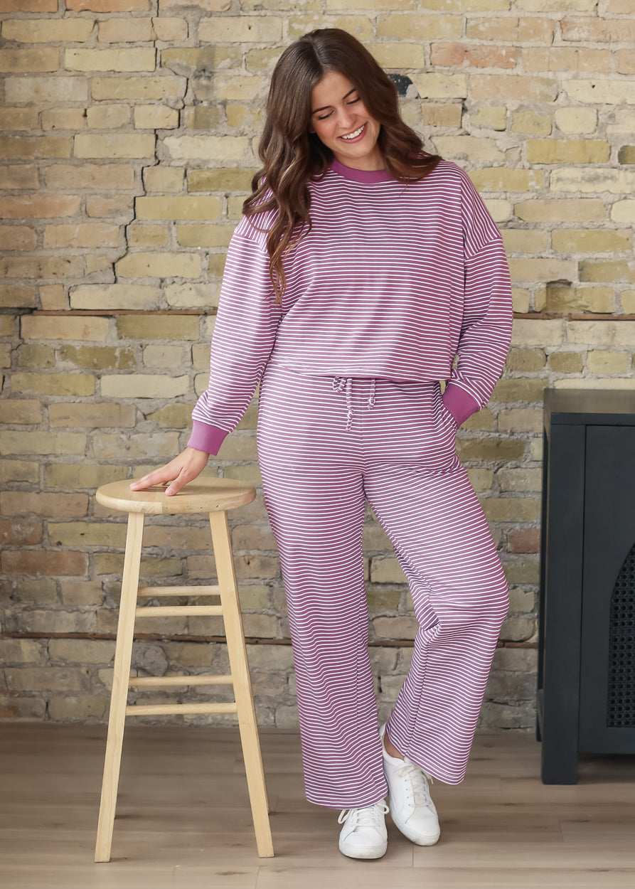 Mulberry Stripe Top & Straight Fit Pants Set FF Tops S