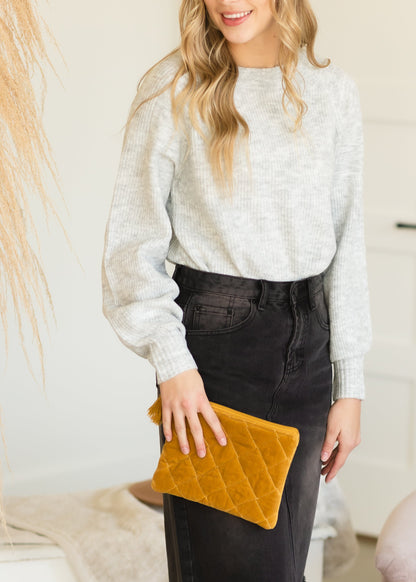 Mustard Velvet Quilted Pouch - FINAL SALE Accessories
