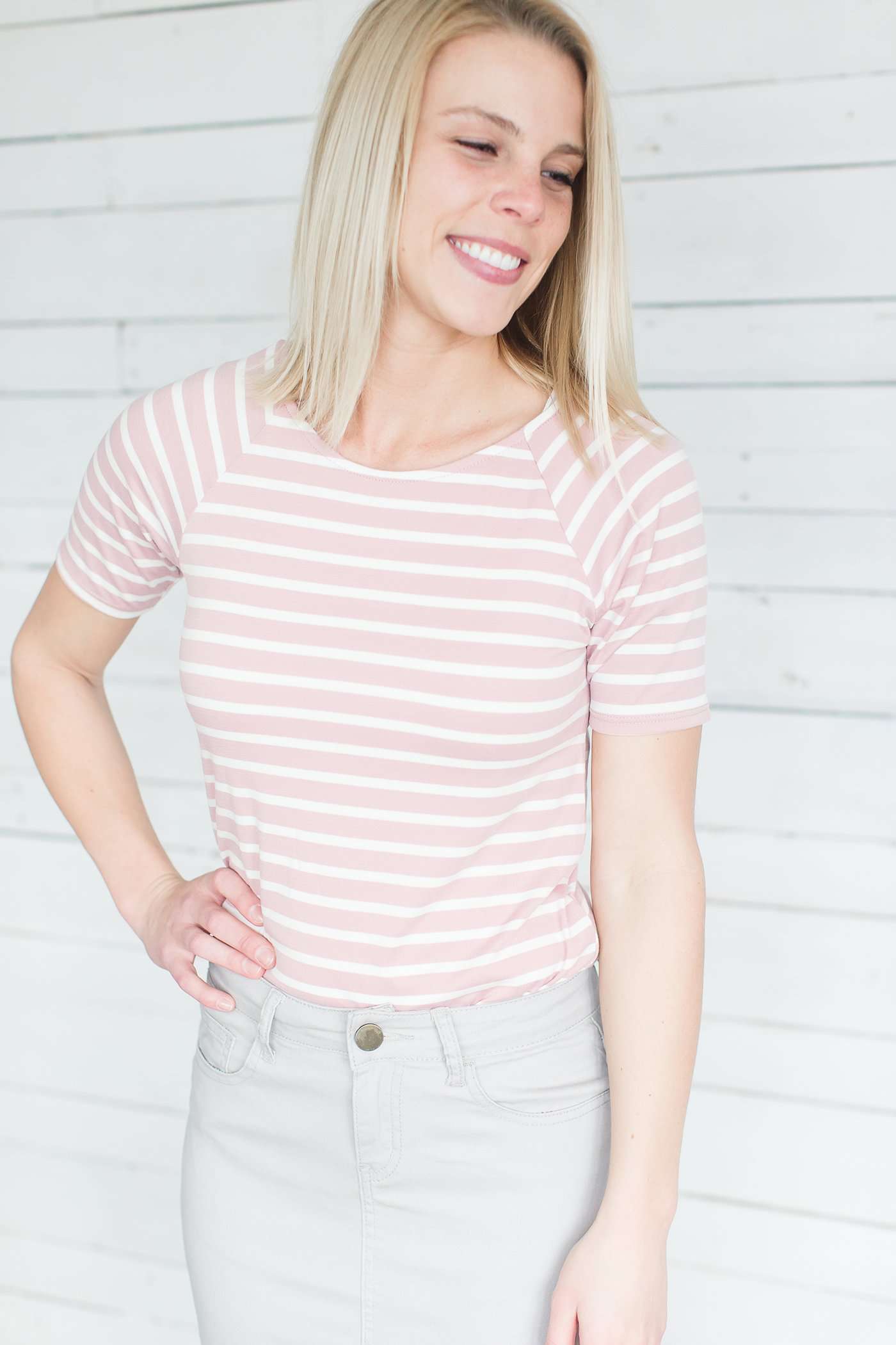 Muted Boat Neck Striped Tee-FINAL SALE IC Tops Blush / S