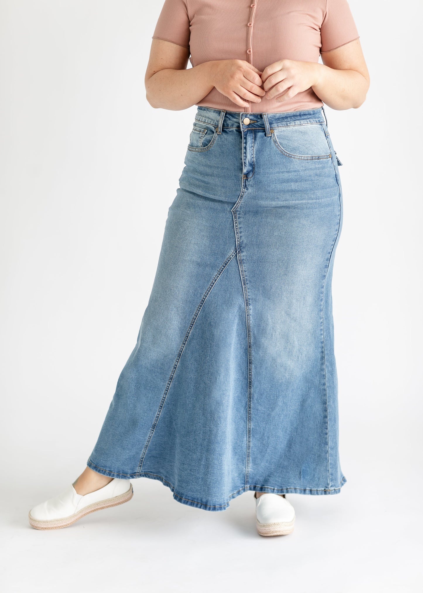 Naomi Stonewash A-Line Long Denim Skirt IC Skirts