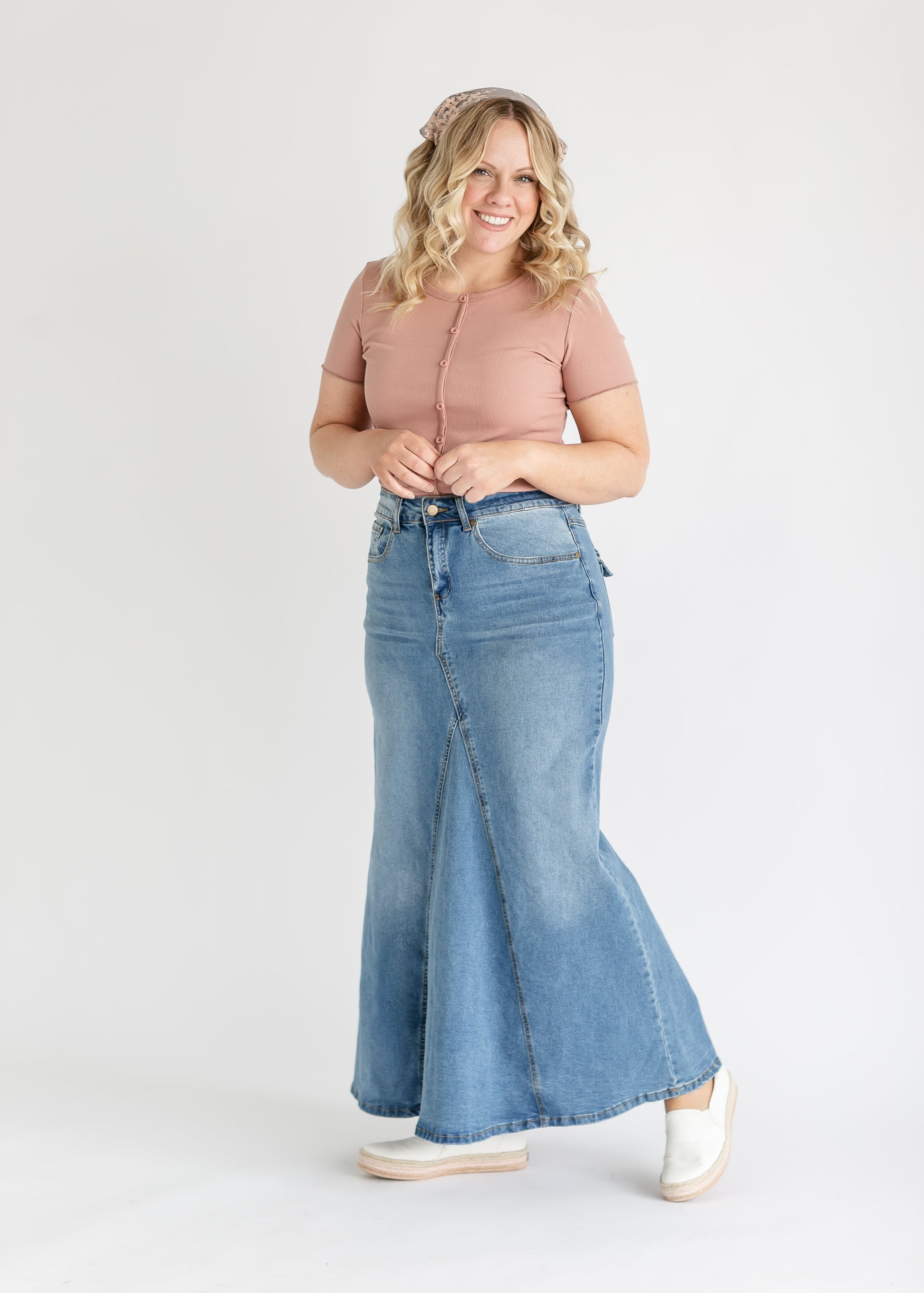 Naomi Stonewash A-Line Long Denim Skirt IC Skirts