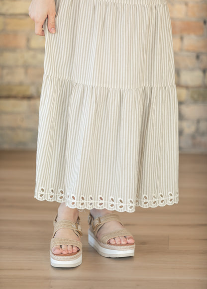 Natural Embroidered Detail Midi Skirt FF Skirts
