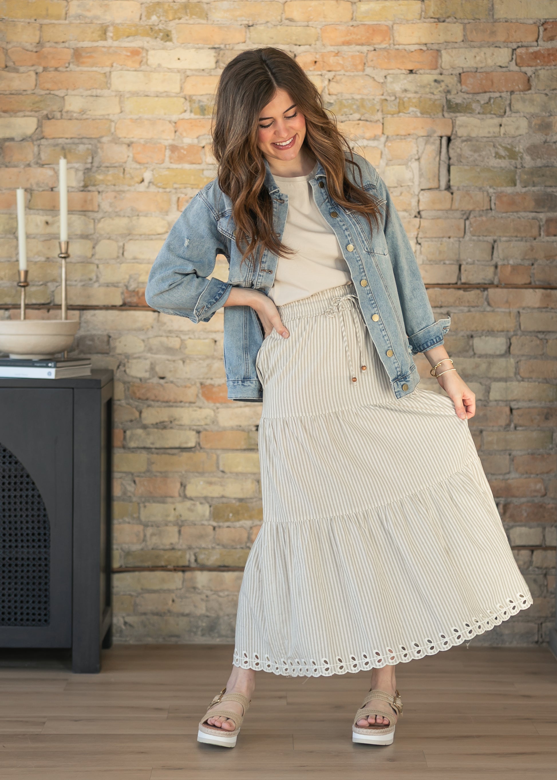 midi skirt dress Natural Embroidered Detail Midi Skirt, Small