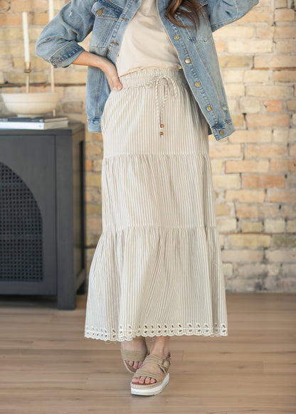 Natural Embroidered Detail Midi Skirt FF Skirts