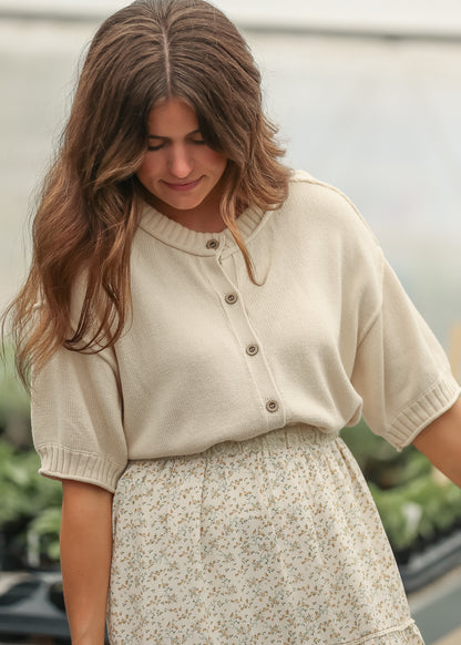 Natural Short Sleeve Button Down  Cardigan - FINAL SALE FF Layering Essentials