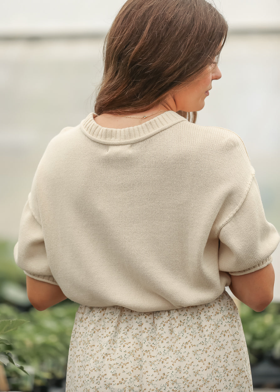 Natural Short Sleeve Button Down  Cardigan - FINAL SALE FF Layering Essentials