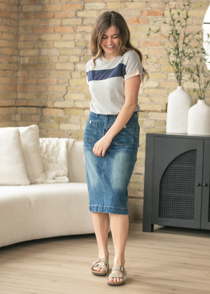 Navy Contrast Short Sleeve Top FF Tops