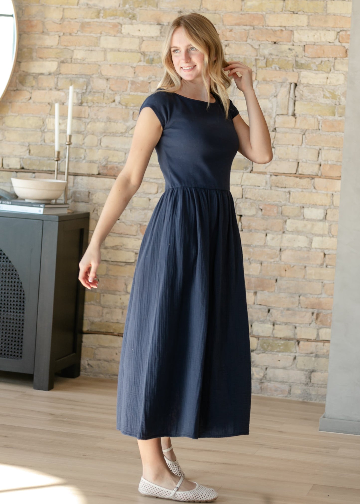 Navy Cotton Boatneck Maxi Dress FF Dresses