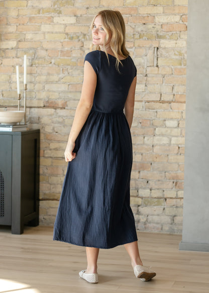 Navy Cotton Boatneck Maxi Dress FF Dresses