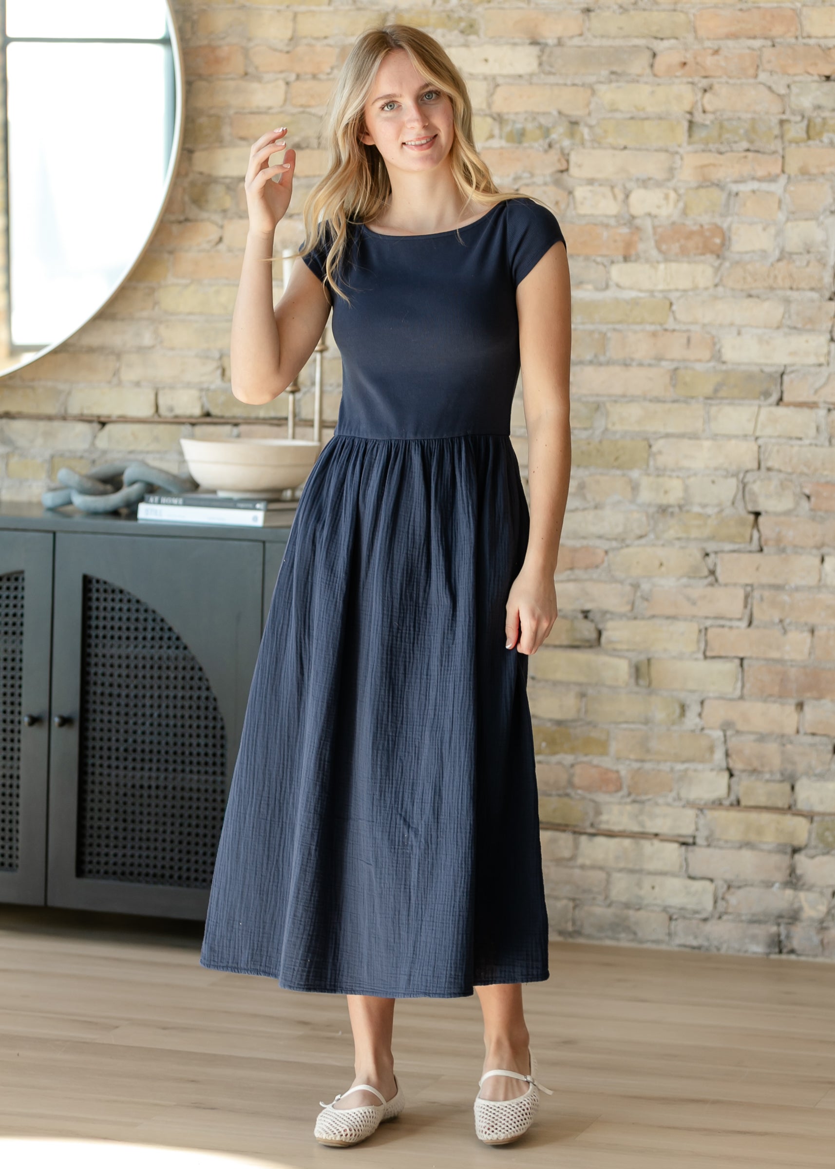 Navy Cotton Boatneck Maxi Dress FF Dresses