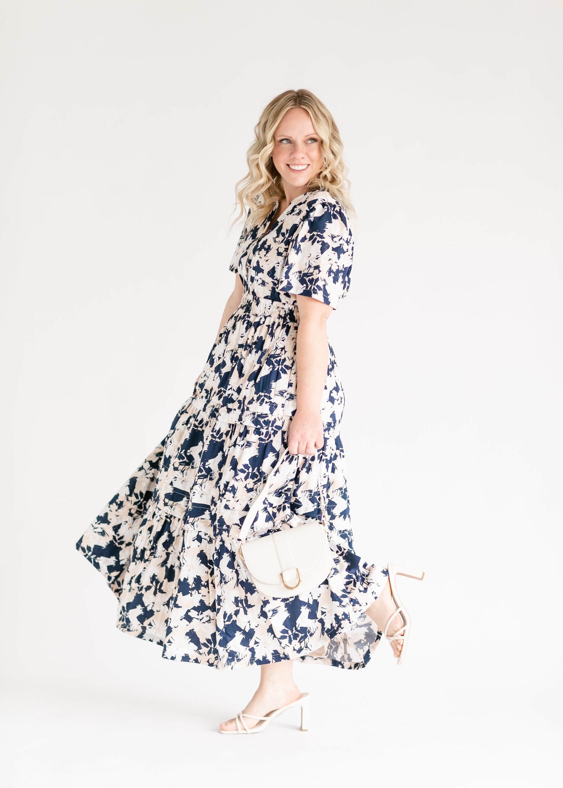 Navy Floral Tiered Maxi Dress FF Dresses