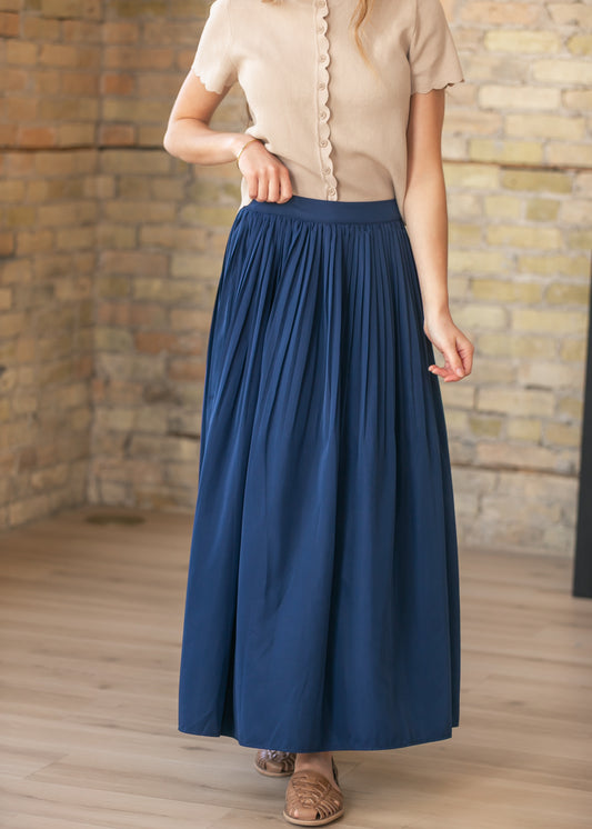 Navy Pleated A-Line Maxi Skirt - FINAL SALE FF Skirts